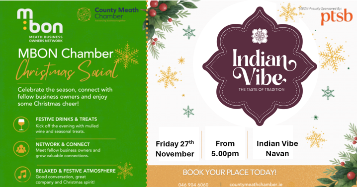 MBON - Chamber Christmas Social in Indian Vibe Restaurant Navan  Friday 27th November