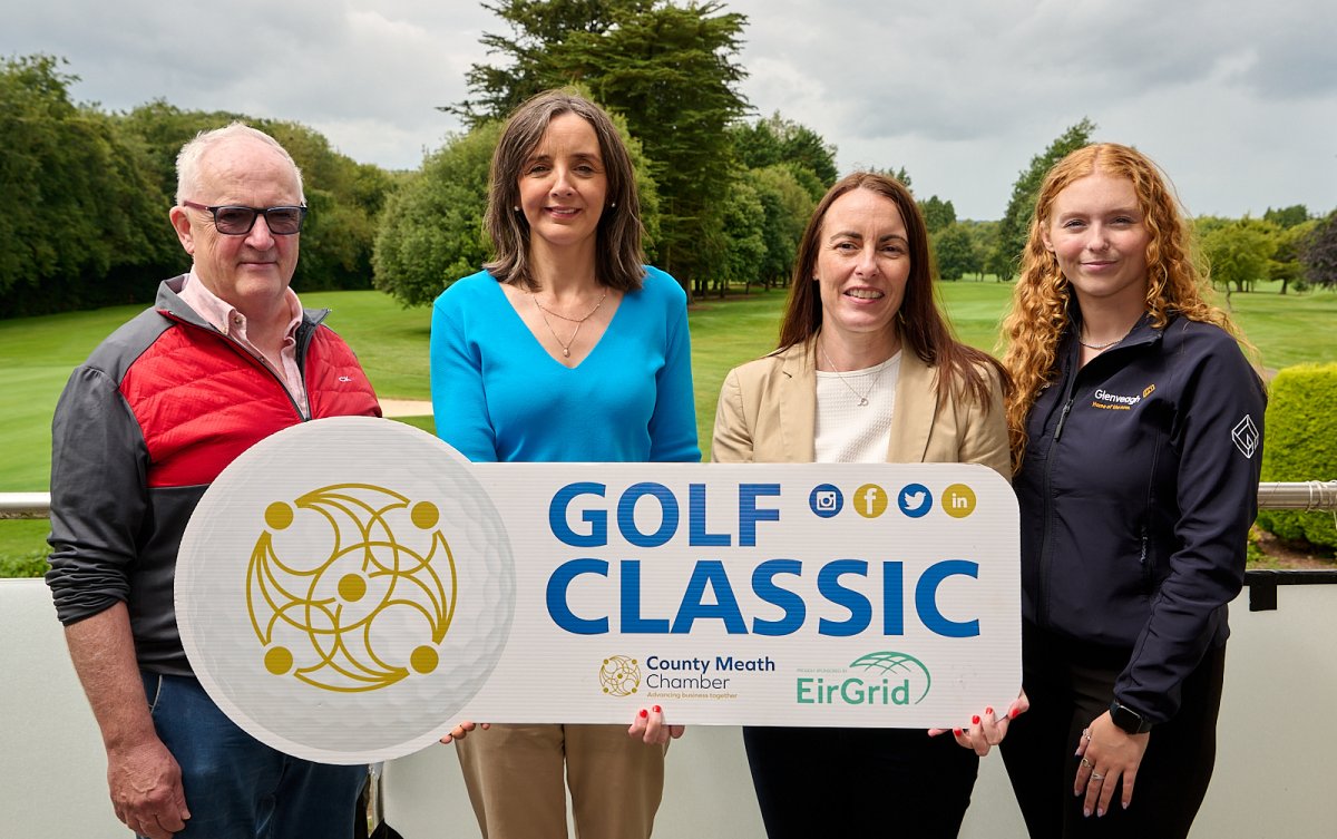 Fintan Hogan Hogans Farm & Board Member of County Meath Chamber, Paula McCaul CEO County Meath Chamber, Annette McGarry Head of Community Engagement Glenveagh & Megan Ferguson Glenveagh Associate Sponsor of the County Meath Chamber Golf Classic